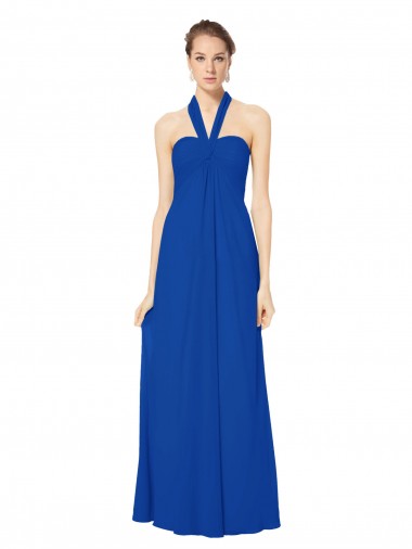 Königsblau A-Linien Neckholder Chiffon Lange Brautjungfernkleider Ausverkauf