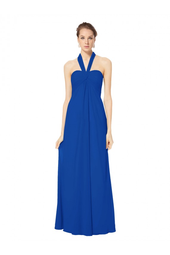 Königsblau A-Linien Neckholder Chiffon Lange Brautjungfernkleider Ausverkauf