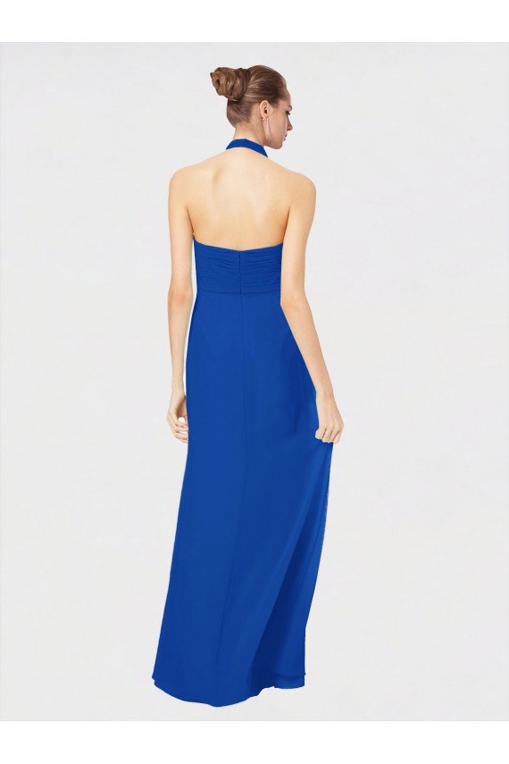 Königsblau A-Linien Neckholder Chiffon Lange Brautjungfernkleider Ausverkauf