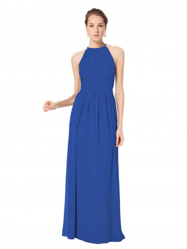 Königsblau A-Linien Neckholder Chiffon Lange Brautjungfernkleider Ausverkauf