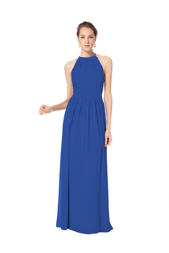 Königsblau A-Linien Neckholder Chiffon Lange Brautjungfernkleider Ausverkauf