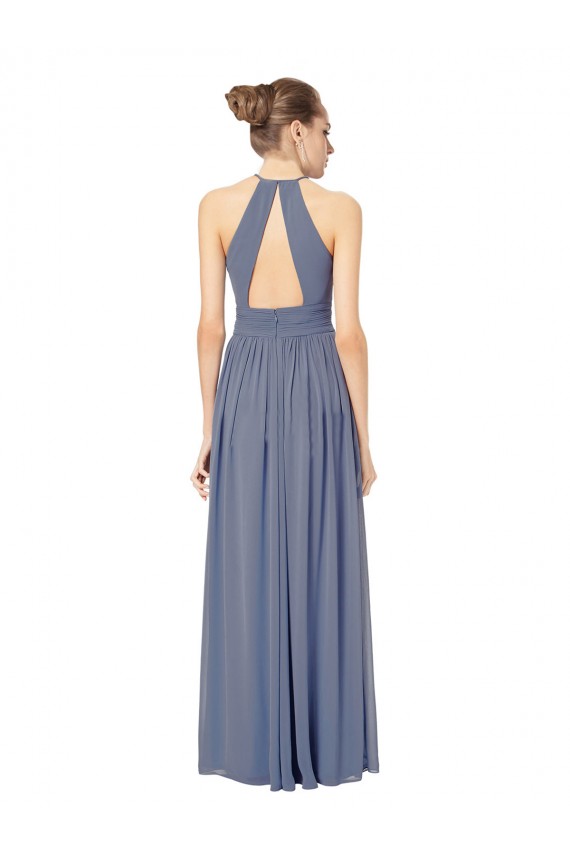 Königsblau A-Linien Neckholder Chiffon Lange Brautjungfernkleider Ausverkauf