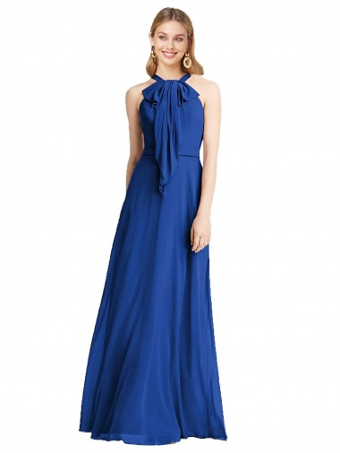 Königsblau A-Linien Neckholder Chiffon Lange Brautjungfernkleider Ausverkauf