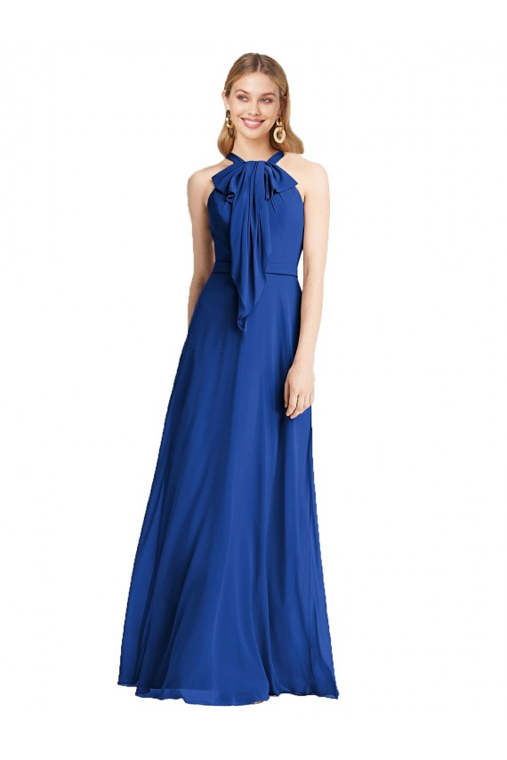 Königsblau A-Linien Neckholder Chiffon Lange Brautjungfernkleider Ausverkauf