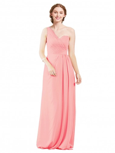 Lachs A-Linien Eine-Schulter Chiffon Lange Brautjungfernkleider Ausverkauf