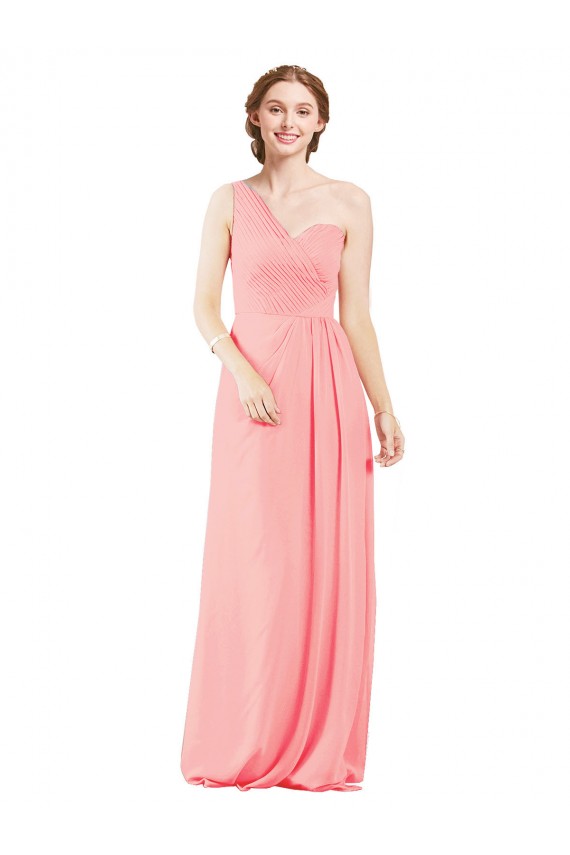 Lachs A-Linien Eine-Schulter Chiffon Lange Brautjungfernkleider Ausverkauf