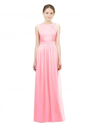 Lachs A-Linien Neckholder Chiffon Lange Brautjungfernkleider Ausverkauf