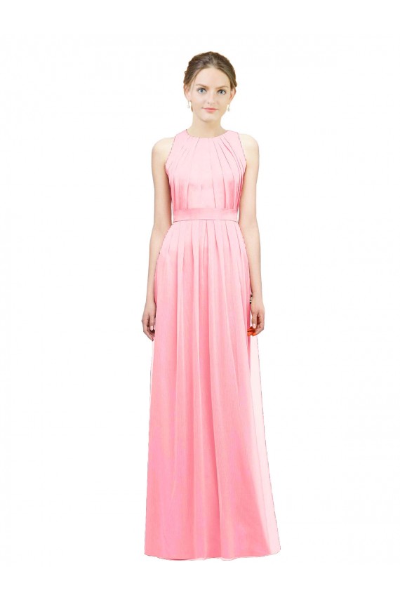 Lachs A-Linien Neckholder Chiffon Lange Brautjungfernkleider Ausverkauf