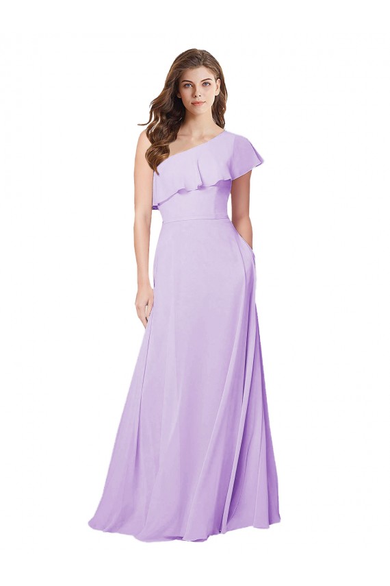 Lila A-Linien Eine-Schulter Chiffon Lange Brautjungfernkleider Ausverkauf