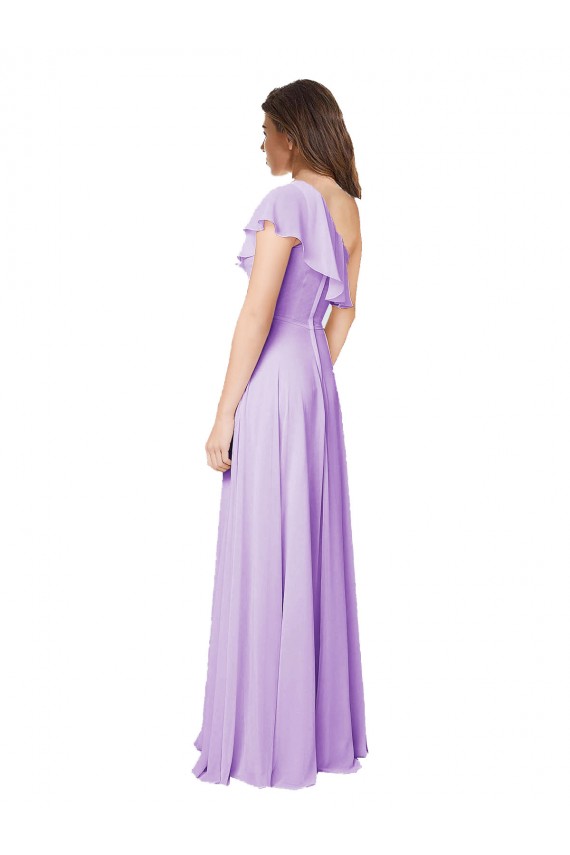 Lila A-Linien Eine-Schulter Chiffon Lange Brautjungfernkleider Ausverkauf