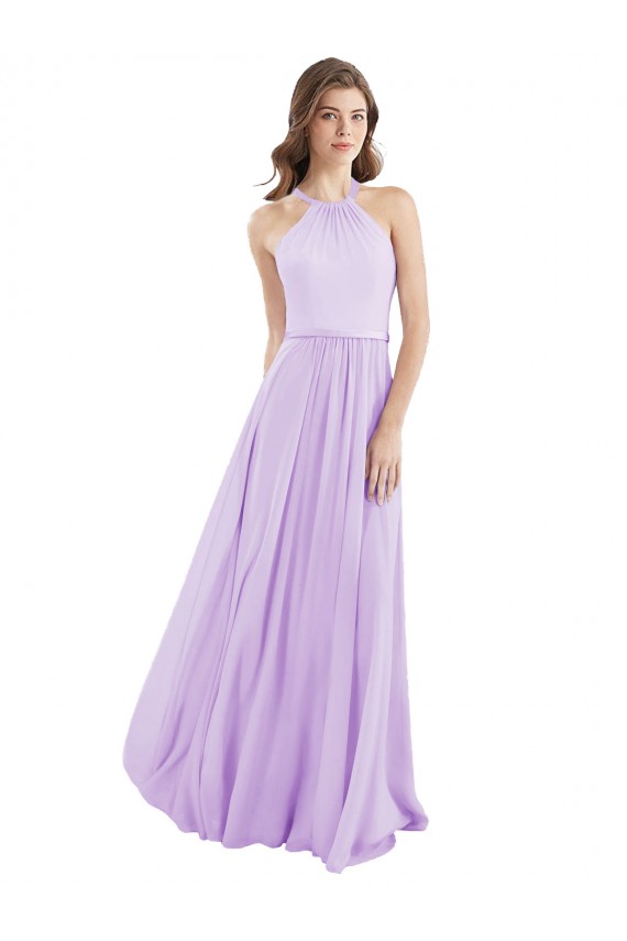 Lila A-Linien Neckholder Chiffon Lange Brautjungfernkleider Ausverkauf