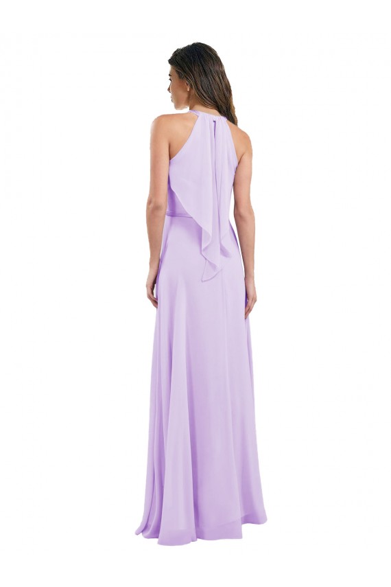 Lila A-Linien Neckholder Chiffon Lange Brautjungfernkleider Ausverkauf