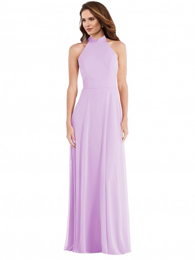 Lila A-Linien Neckholder Chiffon Lange Brautjungfernkleider Ausverkauf