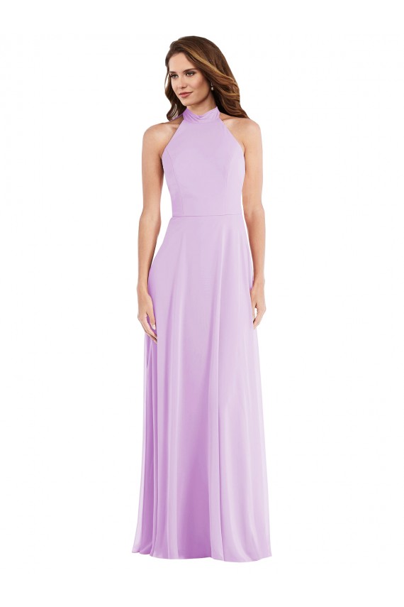 Lila A-Linien Neckholder Chiffon Lange Brautjungfernkleider Ausverkauf