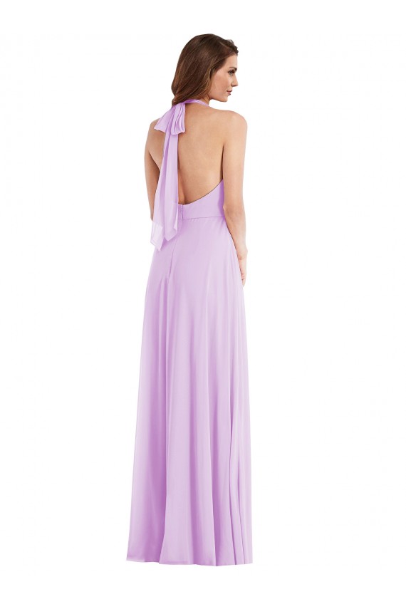 Lila A-Linien Neckholder Chiffon Lange Brautjungfernkleider Ausverkauf