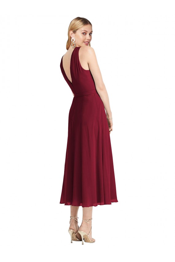 Lila A-Linien Neckholder Wadenlang Chiffon Kurze Brautjungfernkleider / Cocktailkleider Ausverkauf