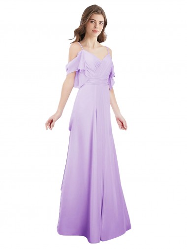 Lila A-Linien Off-Schulter Spaghetti-Träger Chiffon Lange Brautjungfernkleider Ausverkauf