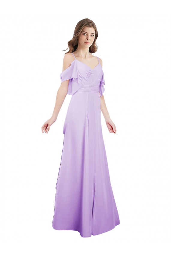 Lila A-Linien Off-Schulter Spaghetti-Träger Chiffon Lange Brautjungfernkleider Ausverkauf