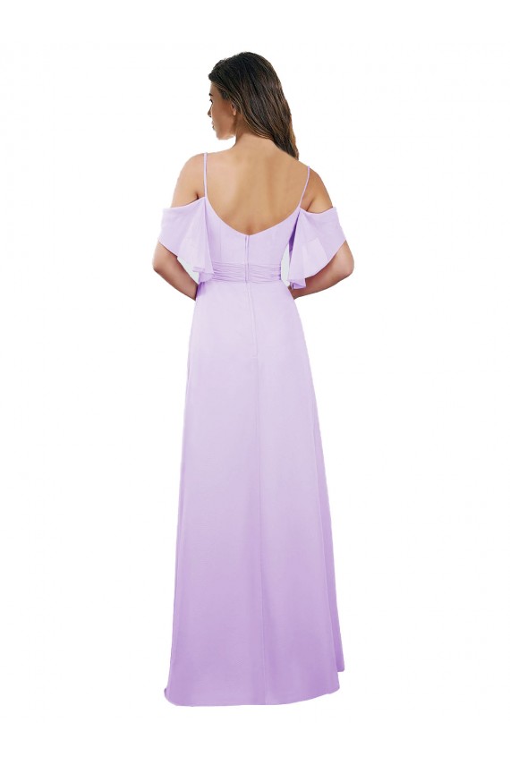 Lila A-Linien Off-Schulter Spaghetti-Träger Chiffon Lange Brautjungfernkleider Ausverkauf