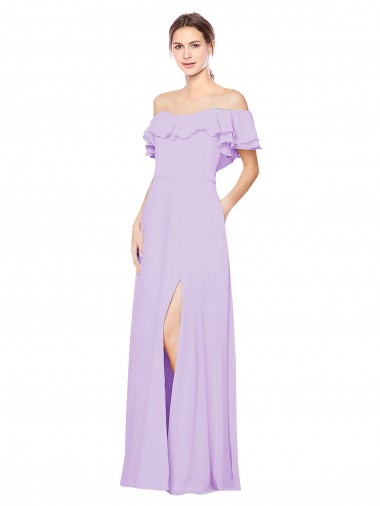 Lila A-Linien Off-Schulter Trägerlos Chiffon Lange Brautjungfernkleider Ausverkauf