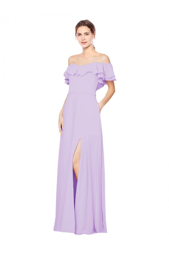 Lila A-Linien Off-Schulter Trägerlos Chiffon Lange Brautjungfernkleider Ausverkauf