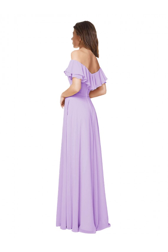 Lila A-Linien Off-Schulter Trägerlos Chiffon Lange Brautjungfernkleider Ausverkauf