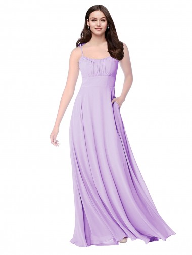 Lila A-Linien Scoop Chiffon Lange Brautjungfernkleider Ausverkauf