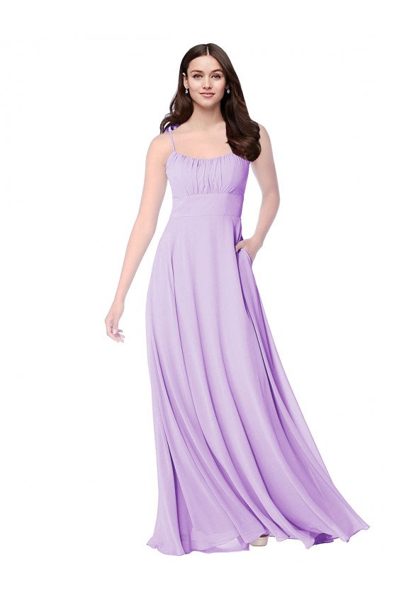Lila A-Linien Scoop Chiffon Lange Brautjungfernkleider Ausverkauf