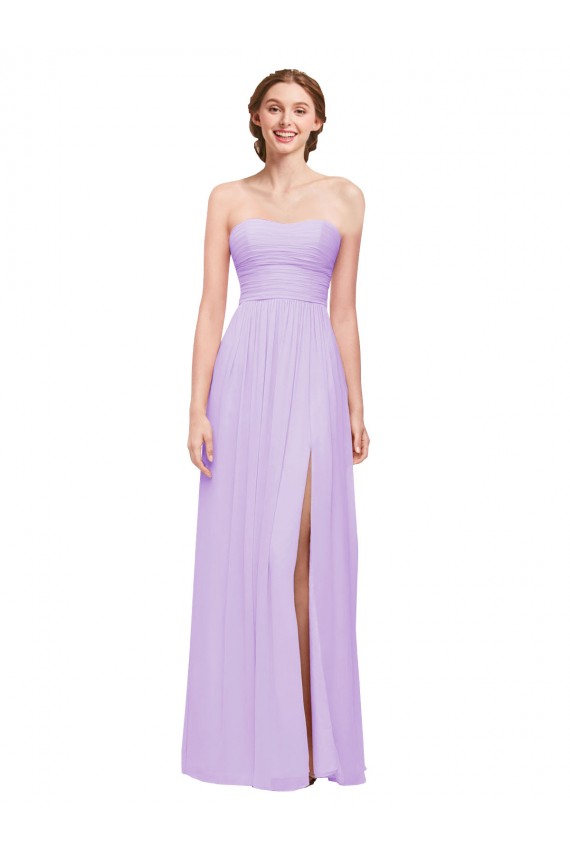 Lila A-Linien Trägerlos Chiffon Lange Brautjungfernkleider Ausverkauf