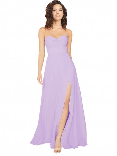 Lila A-Linien Trägerlos Chiffon Lange Brautjungfernkleider Ausverkauf