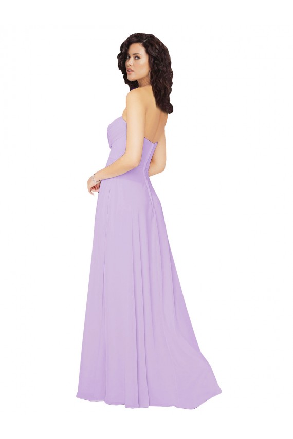 Lila A-Linien Trägerlos Chiffon Lange Brautjungfernkleider Ausverkauf