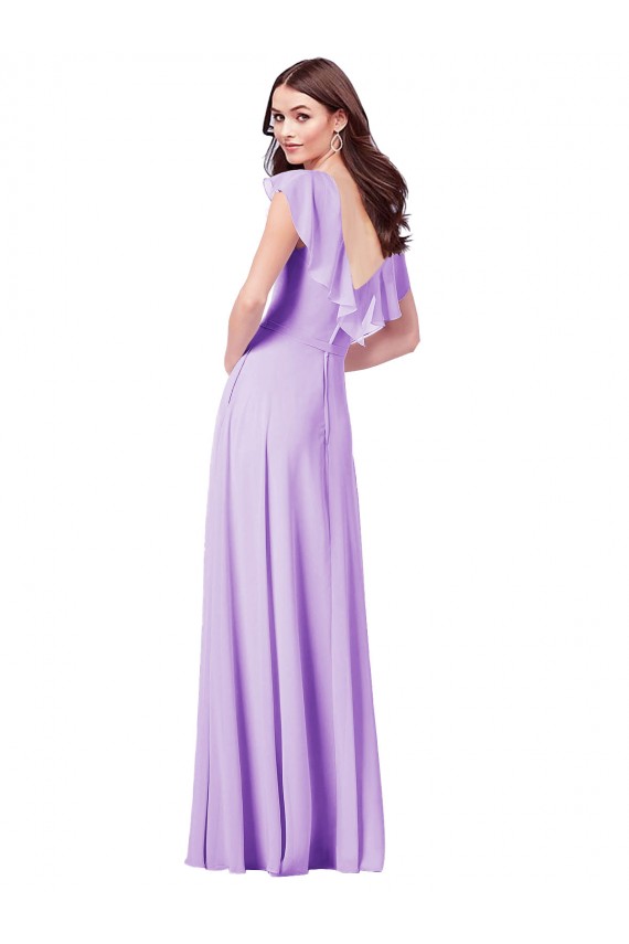 Lila A-Linien V-Ausschnitt Chiffon Lange Brautjungfernkleider Ausverkauf