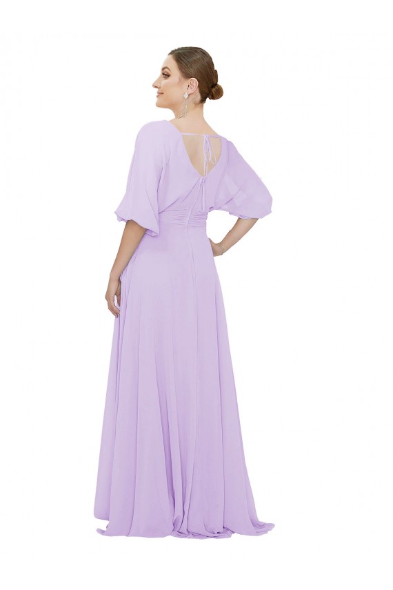 Lila A-Linien V-Ausschnitt Chiffon Lange Brautjungfernkleider Ausverkauf