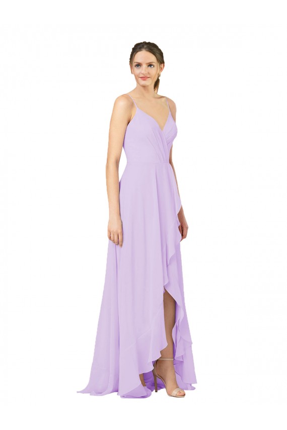 Lila Etui V-Ausschnitt Chiffon Lange Brautjungfernkleider Ausverkauf