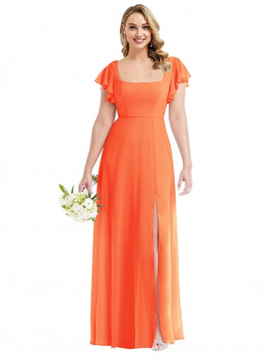 Mandarinen-Tango A-Linien Quadrat Ausschnitt Chiffon Lange Brautjungfernkleider Ausverkauf