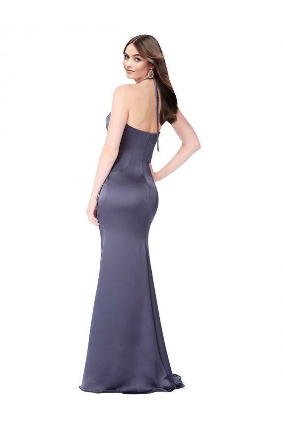 Meerjungfrau Neckholder Seidiger Satin Lange Formale Brautjungfernkleider / Abendkleider / Abiballkleider Ausverkauf