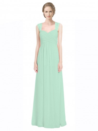 Minzgrün A-Linien Chiffon Spitze Lange Brautjungfernkleider Ausverkauf