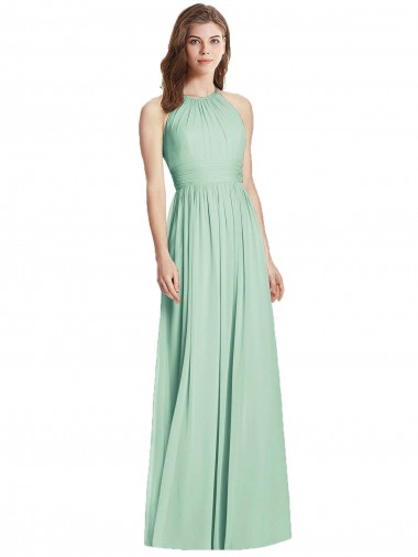 Minzgrün A-Linien Neckholder Chiffon Lange Brautjungfernkleider Ausverkauf