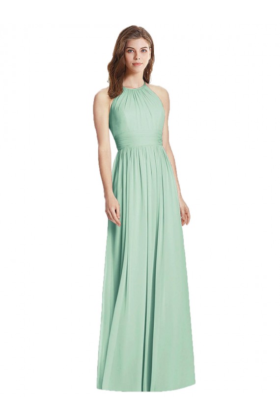 Minzgrün A-Linien Neckholder Chiffon Lange Brautjungfernkleider Ausverkauf