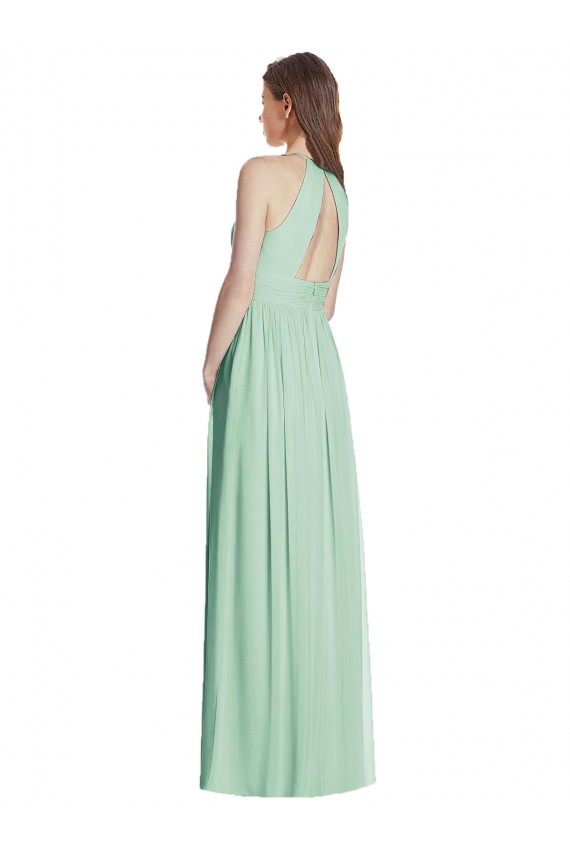 Minzgrün A-Linien Neckholder Chiffon Lange Brautjungfernkleider Ausverkauf