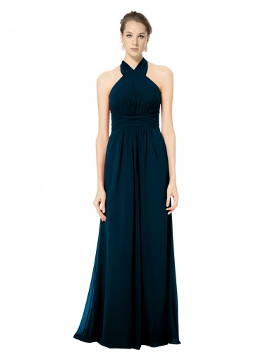 Mitternachtsgrün A-Linien Neckholder Chiffon Lange Brautjungfernkleider Ausverkauf