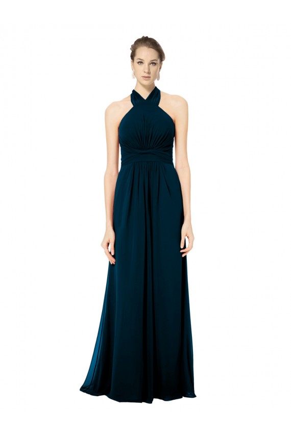 Mitternachtsgrün A-Linien Neckholder Chiffon Lange Brautjungfernkleider Ausverkauf