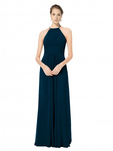 Mitternachtsgrün A-Linien Spaghetti-Träger Neckholder Chiffon Lange Brautjungfernkleider Ausverkauf