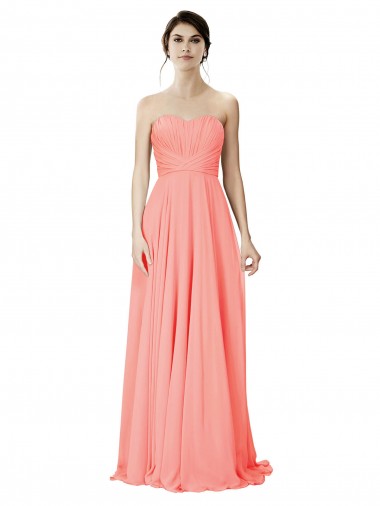 Peach A-Linien Trägerlos Chiffon Lange Brautjungfernkleider Ausverkauf
