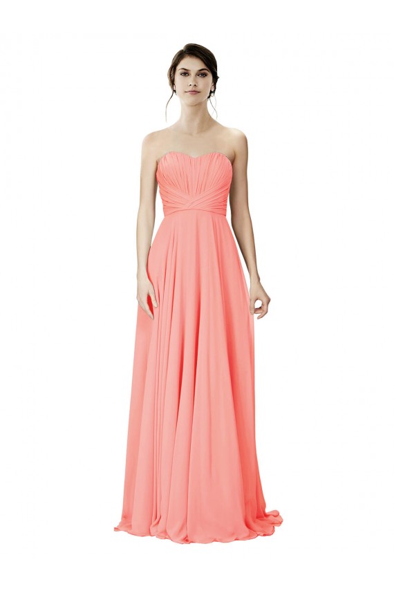 Peach A-Linien Trägerlos Chiffon Lange Brautjungfernkleider Ausverkauf