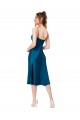 Pfauenblau A-Linien V-Ausschnitt Midi Seidiger Satin Kurze Brautjungfernkleider / Abiballkleider / Cocktailkleider / Heimkehr Kleider Ausverkauf