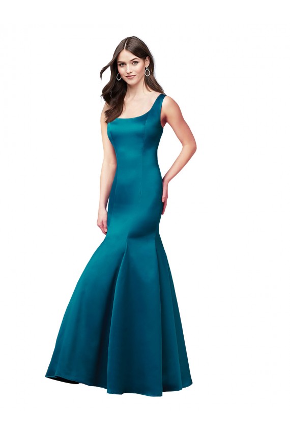 Pfauenblau Meerjungfrau Satin Lange Brautjungfernkleider / Abiballkleider Ausverkauf