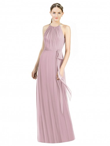 Primel A-Linien Neckholder Chiffon Lange Brautjungfernkleider Ausverkauf