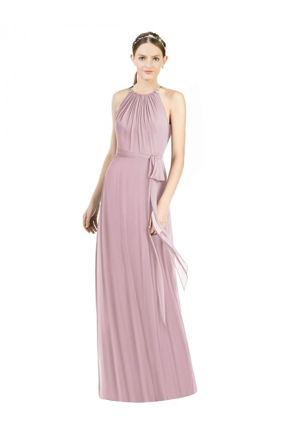Primel A-Linien Neckholder Chiffon Lange Brautjungfernkleider Ausverkauf