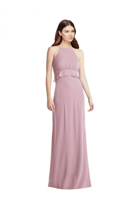Primel A-Linien Neckholder Chiffon Lange Brautjungfernkleider Ausverkauf